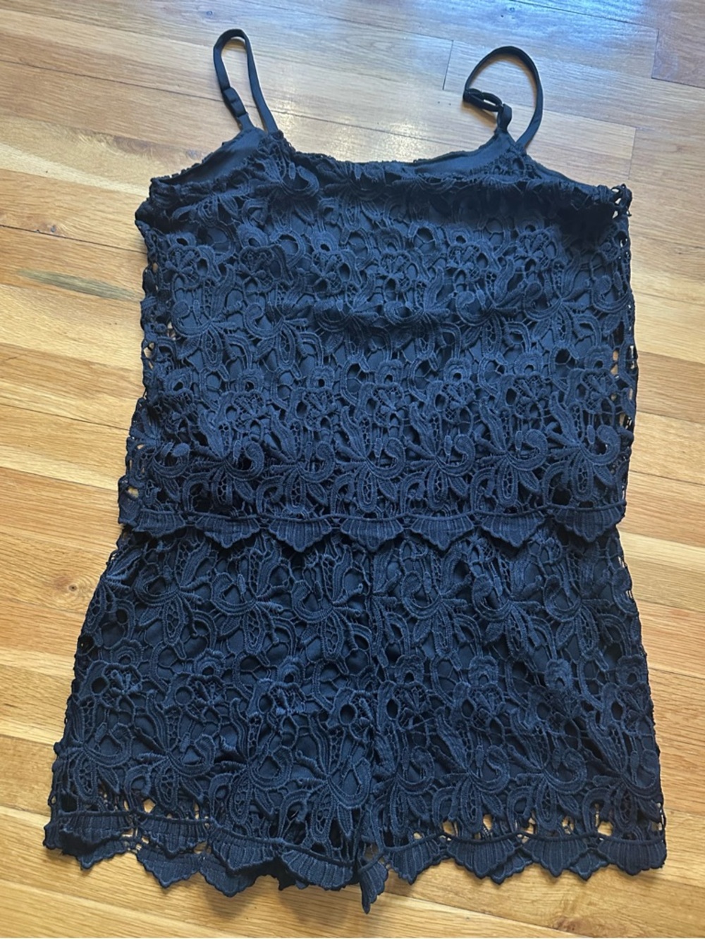 Romeo & Juliet Couture Black Lace Camisole with Floral Crochet